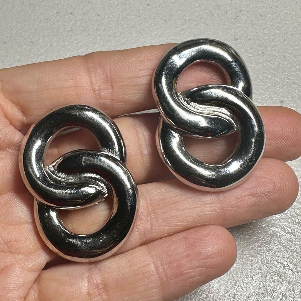 Givenchy Paris  NY silver tone double hoop  vintage clip on earrings